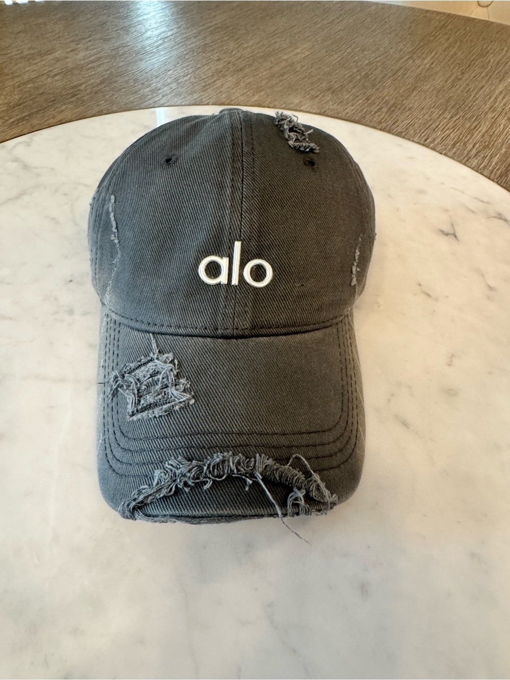 ALO Yoga Distressed Dad Hat in Charcoal Gray unisex women and Men